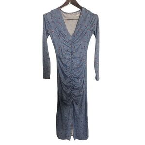 Velvet Torch Los Angeles Dress Womens Size S Blue Floral Ruched V-Neck